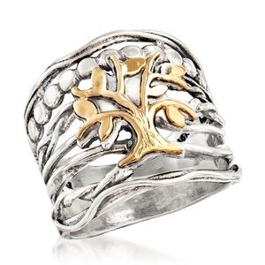 Sterling Silver and 14kt Yellow Gold Multi-Row Tree of Life Ring. Size 8